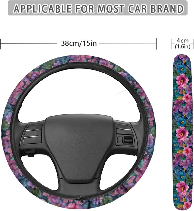 Steering Wheel Cover, Lovely Floral Pattern for Women, All-Season 15 Inch Soft Universal Protector (Nocturne Blooms) - Image 5