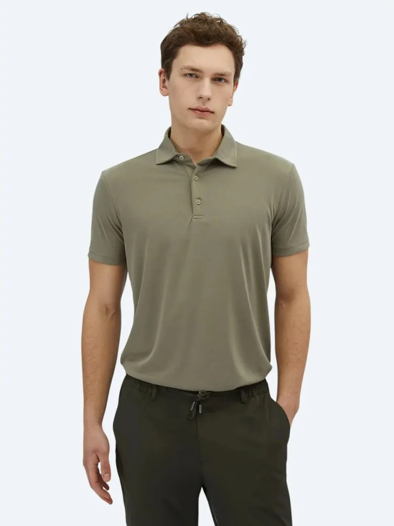 Kip Khaki Plain Polo Neck T-Shirt