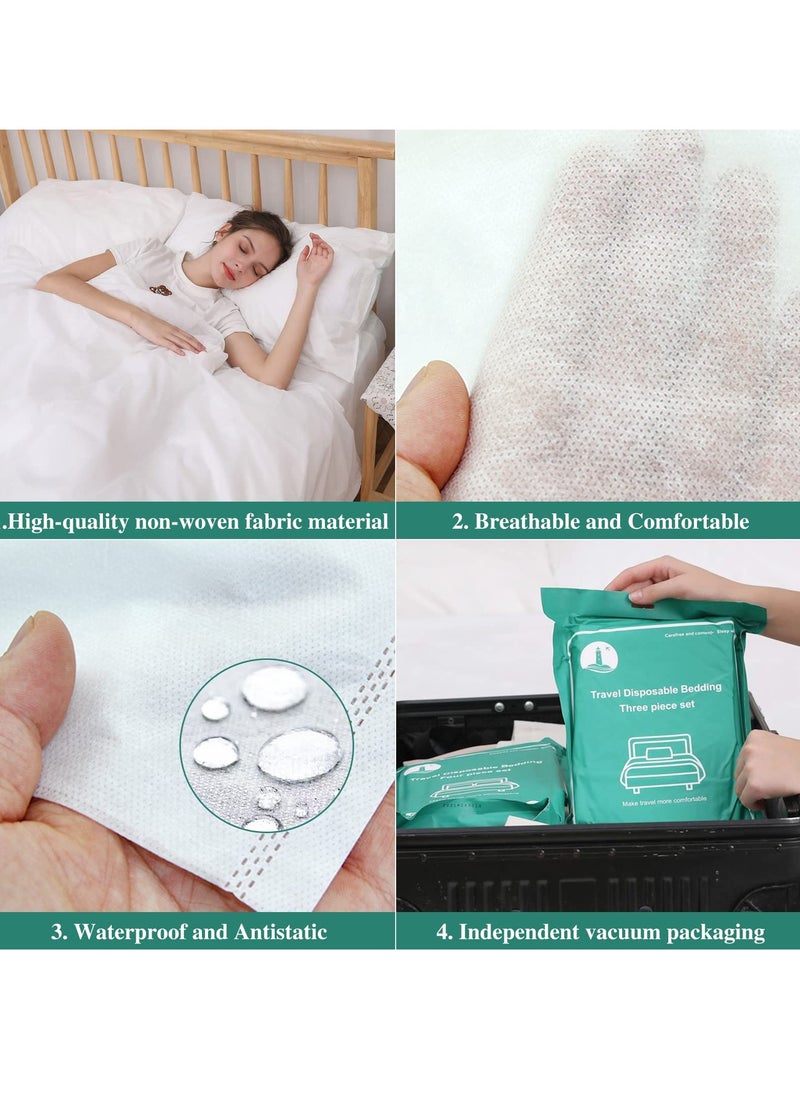 SYOSI أوراق سرير disposable أوراق السفر لفندق أوراق disposable للسرير غطاء السفر للمبيت ورقة محمولة مع 1 غطاء لحاف، 1 ورقة و 2 غطاء وسادة لرحلة السفر رحلة عمل منتجع صحي فندق (4 قطع في المجموعة)  - Image 3