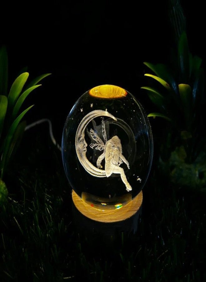Rylan 3D Fairy Engraved Crystal Ball Night Light with Wooden Base - LED USB Table Lamp for Kids, Teens, and Home Decor - Image 2