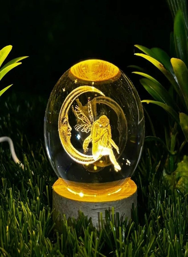 Rylan 3D Fairy Engraved Crystal Ball Night Light with Wooden Base - LED USB Table Lamp for Kids, Teens, and Home Decor - Image 4