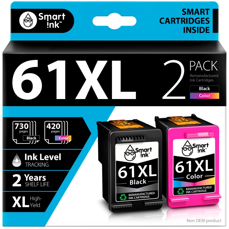 Smart Ink Remanufactured Ink Cartridge Replacement for HP 61 XL 61XL Combo Pack (Black & Tri-Color) to use with HP Envy 4500 4502 5530 OfficeJet 4630 DeskJet 3510 3050 2548 2540 1510 1010 1000 - Image 1