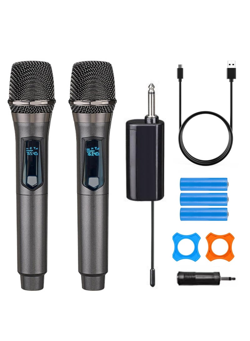 Excefore Wireless Microphones, Dual Handheld Dynamic Wireless Mic, Rechargeable Dynamic Mic 200ft, Long-Distance UHF Receiver, Suitable for Singing, Karaoke, Church, Speech, Wedding, Party (Gray） - Image 1