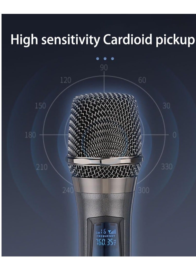 Excefore Wireless Microphones, Dual Handheld Dynamic Wireless Mic, Rechargeable Dynamic Mic 200ft, Long-Distance UHF Receiver, Suitable for Singing, Karaoke, Church, Speech, Wedding, Party (Gray） - Image 5