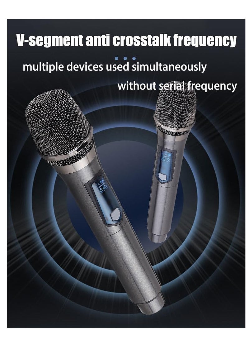 Excefore Wireless Microphones, Dual Handheld Dynamic Wireless Mic, Rechargeable Dynamic Mic 200ft, Long-Distance UHF Receiver, Suitable for Singing, Karaoke, Church, Speech, Wedding, Party (Gray） - Image 3