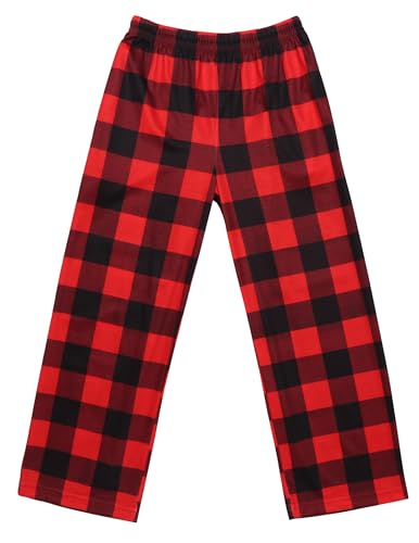 Ekouaer Pajama Pants for Boys Soft Pajama Pants Plaid Long Pj Pants Cute Elastic Waist Bottoms Kids Pj Pants Red Plaid 150 - Image 1