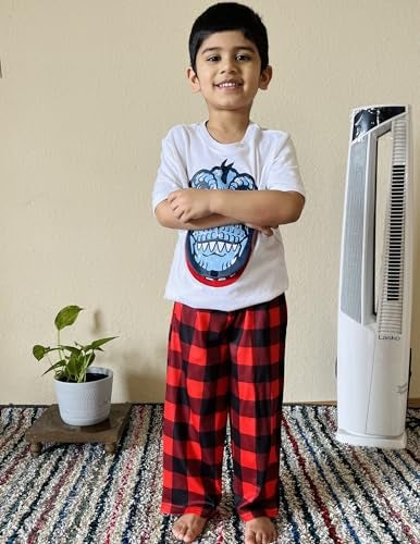 Ekouaer Pajama Pants for Boys Soft Pajama Pants Plaid Long Pj Pants Cute Elastic Waist Bottoms Kids Pj Pants Red Plaid 150 - Image 4