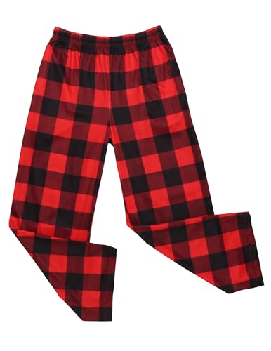 Ekouaer Pajama Pants for Boys Soft Pajama Pants Plaid Long Pj Pants Cute Elastic Waist Bottoms Kids Pj Pants Red Plaid 150 - Image 2