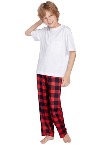 Ekouaer Pajama Pants for Boys Soft Pajama Pants Plaid Long Pj Pants Cute Elastic Waist Bottoms Kids Pj Pants Red Plaid 150 - Image 3
