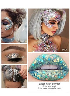 Elaimei White Body Glitter Gel for Women & Girls Easy to Apply & Remove Festival Glitter Liquid Eyeshadow Mermaid Sequins Chunky Glitter Gel Cosmetic for Body Face Hair Nails Makeup 30g  - Image 3