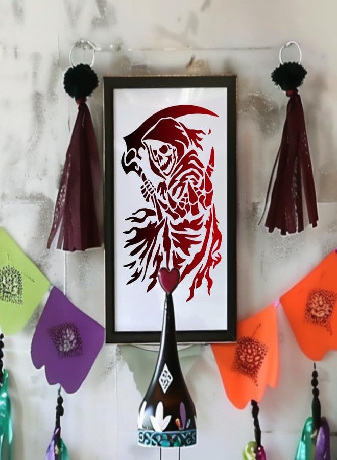 MAYJOYDIY Grim Reaper Stencil Scythe of Death Stencils for Painting 11.7×8.3inch Reusable Skull Cloak Stencil Crafts Drawing Templates with Paint Brush for DIY Craft on Wood Wall Home Decor - Image 4