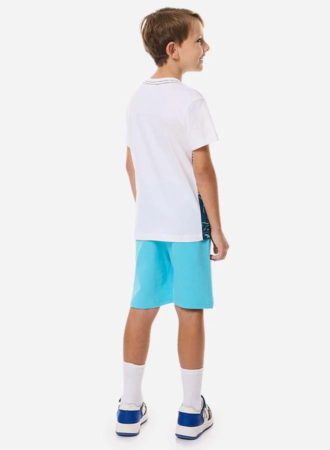 فكتور اند جين Victor and Jane Dinosaur Graphic Print T-Shirt and Drawstring Shorts Set