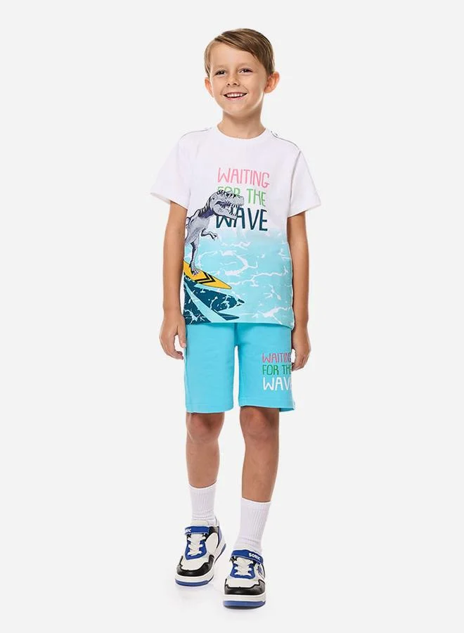 فكتور اند جين Victor and Jane Dinosaur Graphic Print T-Shirt and Drawstring Shorts Set