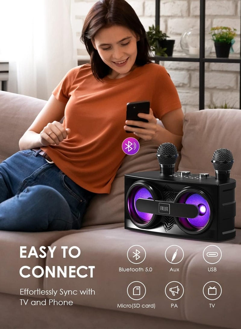 JAJEEK Karaoke Machine with 2 UHF Wireless Microphones for Adults & Kids | Portable Bluetooth PA Speaker System with LED Lights, Echo, Bass Adjustment, & Vocal Cut | Ideal for Home Parties, Meetings, & Weddings - Image 4