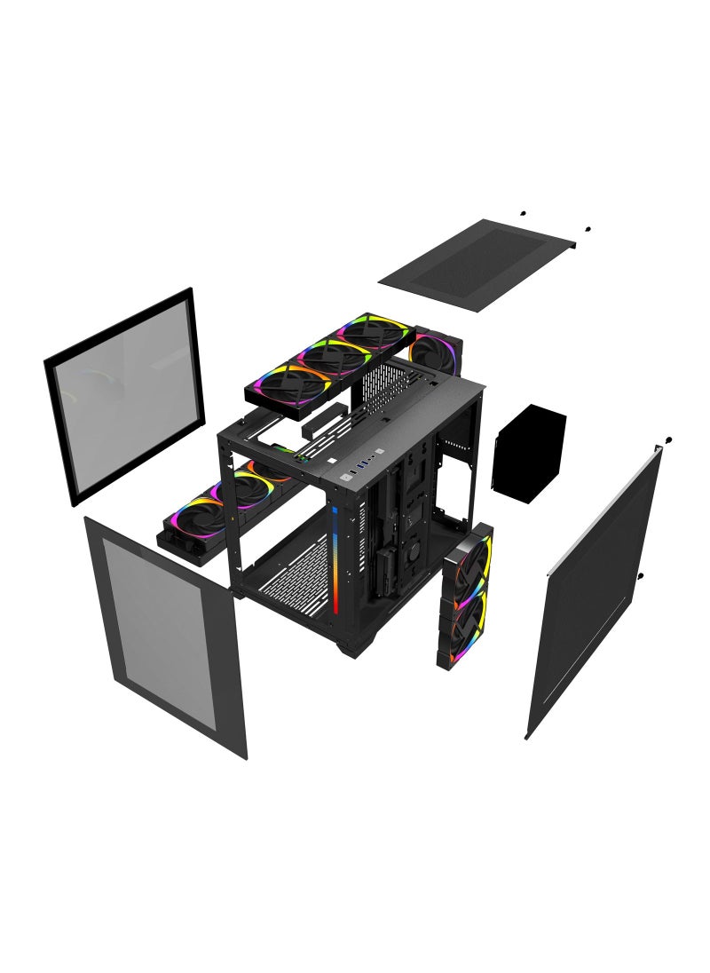 فرست بلاير - كيس كمبيوتر اس بي 7 (اسود) مع 6 مراوح RGB من 1STPLAYER - Image 1