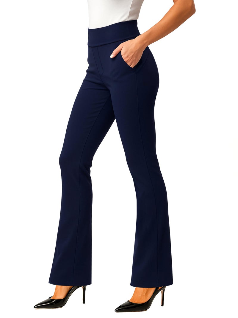 Conceited Womens Dress Pants with Tummy Control Wear to Work Stretch High Waisted Slacks with Pockets Navy Blue Medium