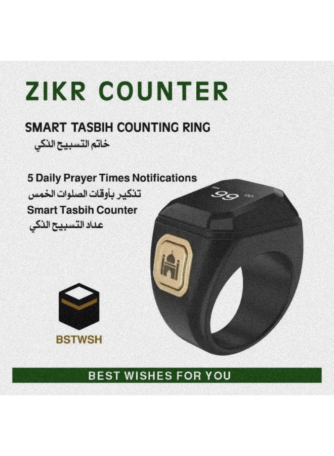 BSTWSH High-quality smart men's rosary ring, prayer time alarm, Quranic verse alarm - Image 3
