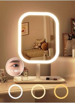 XiuWoo Makeup Vanity Mirror with Lights, LED Makeup Mirror with 3 Color Modes, Tabletop Vanity Lighted Mirror with Smart Touch Control, 5X Magnification, Light Up Make Up Mirror with Storage Tray, white  - Image 2