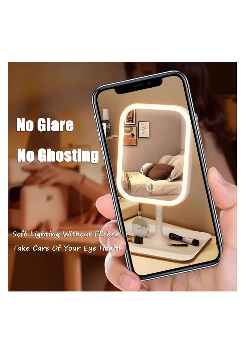 Makeup Vanity Mirror with Lights, LED Makeup Mirror with 3 Color Modes, Tabletop Vanity Lighted Mirror with Smart Touch Control, 5X Magnification, Light Up Make Up Mirror with Storage Tray, white