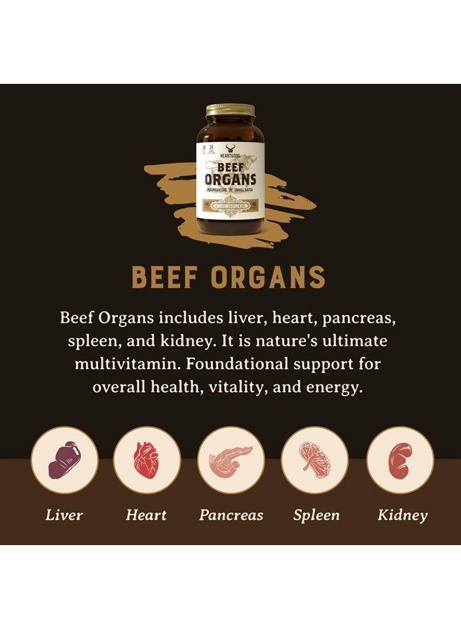 HEART & SOIL مجموعة أعضاء اللحم البقري - كبد، قلب، كلية، بنكرياس، وطحال من الماشية التي تتغذى على العشب لتغذية شاملة من الأنف إلى الذيل (180 كبسولة) - Image 4
