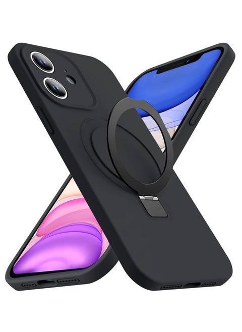 iPhone 11 MagSafe Case with Magnetic Invisible Stand,【Full Shockproof Protection】Soft Silicone Phone Cover with Kickstand for Apple 11 (Black)