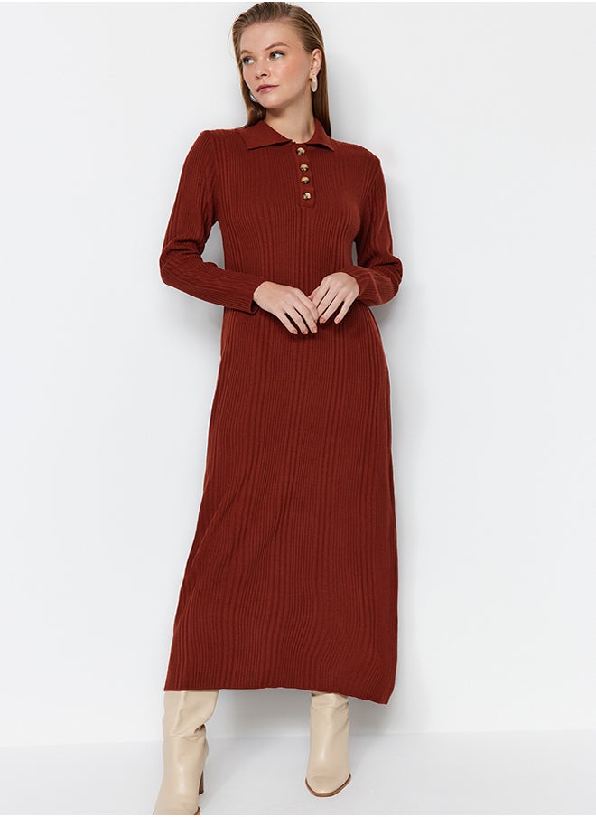 trendyol Tile Polo Neck Comfortable Fit Rib Knitwear Dress TCTAW24EB00025  - Image 1