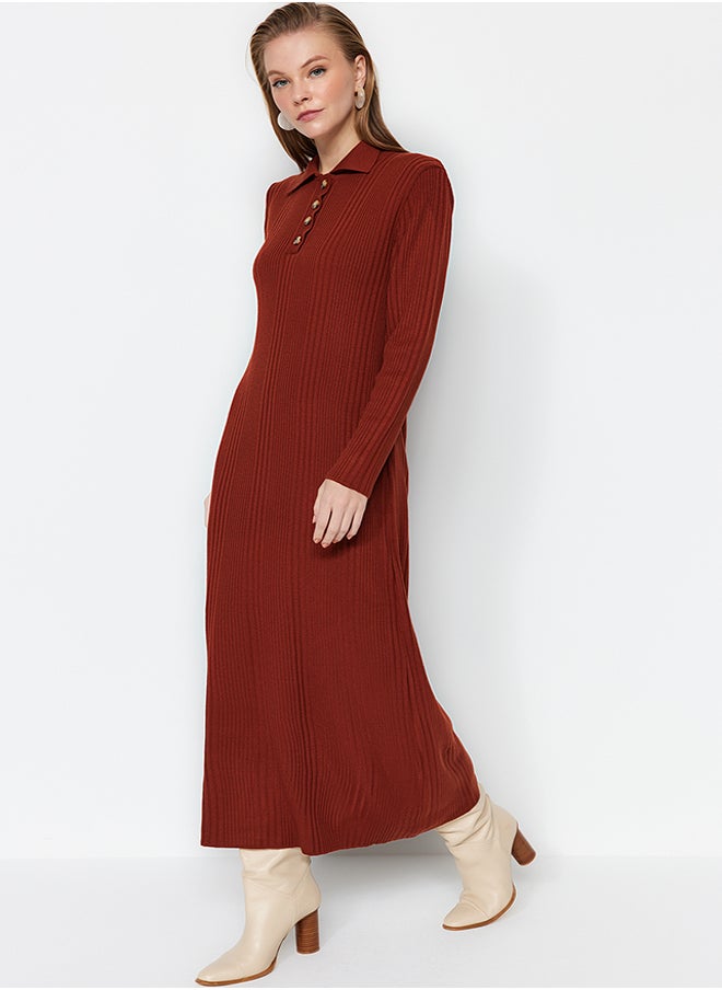 trendyol Tile Polo Neck Comfortable Fit Rib Knitwear Dress TCTAW24EB00025  - Image 2