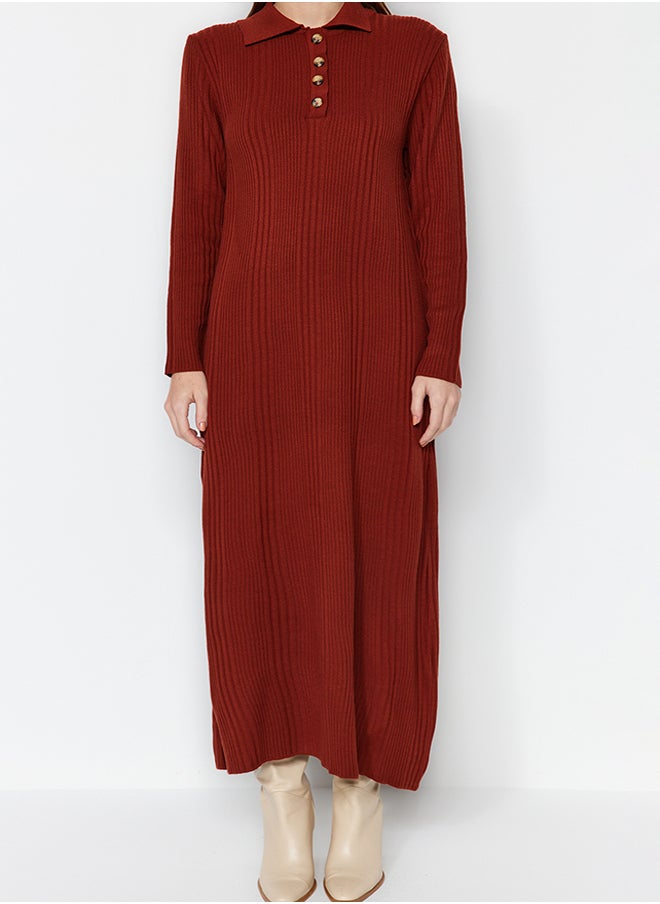 trendyol Tile Polo Neck Comfortable Fit Rib Knitwear Dress TCTAW24EB00025  - Image 3
