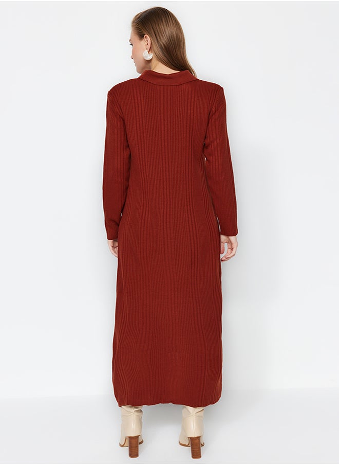 trendyol Tile Polo Neck Comfortable Fit Rib Knitwear Dress TCTAW24EB00025  - Image 5