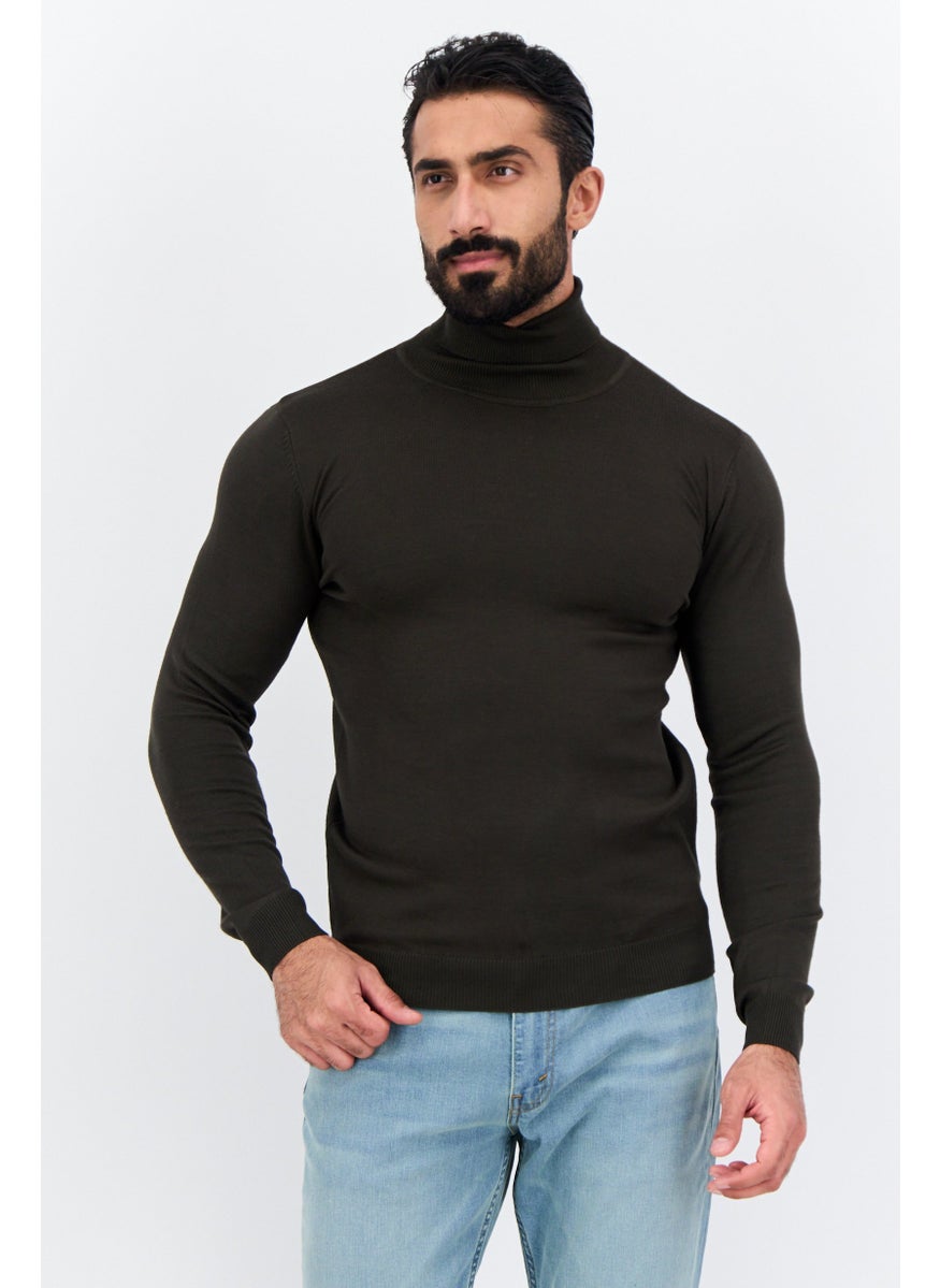 Sorbino - Men High Neck Textured Long Sleeves Sweatshirt, Dark Green - Image 1