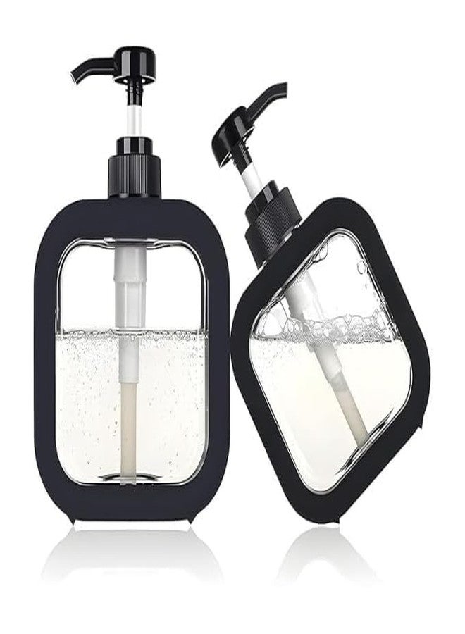 Pathavi Liquid Soap Dispenser for Bathroom & Kitchen - Black - Stylish & Sleek Refillable Pump Bottle for Hand Wash, Shampoo & Lotion, Transparent Design, Space Saving, Easy Installation (Pack of 2) - Image 1