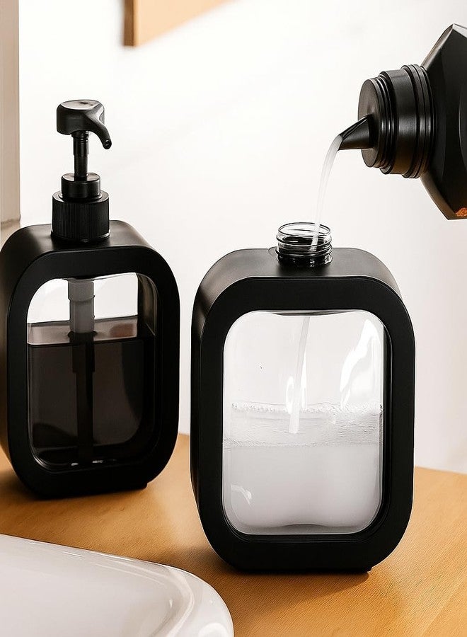Pathavi Liquid Soap Dispenser for Bathroom & Kitchen - Black - Stylish & Sleek Refillable Pump Bottle for Hand Wash, Shampoo & Lotion, Transparent Design, Space Saving, Easy Installation (Pack of 2) - Image 5
