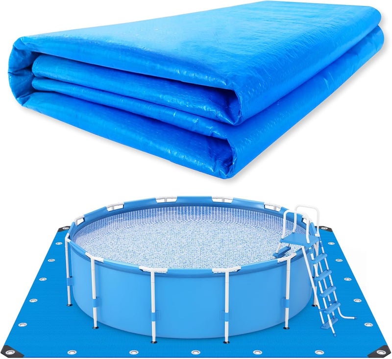 UJG 18 x 18 Ft Swimming Pool Ground Cloth Square Swimming Pool Liner Pad for Above Ground Swimming Pools Heavy Duty Pool Ground Mat Protector Pad Prevents Punctures Pool Tarp, Blue - Image 1