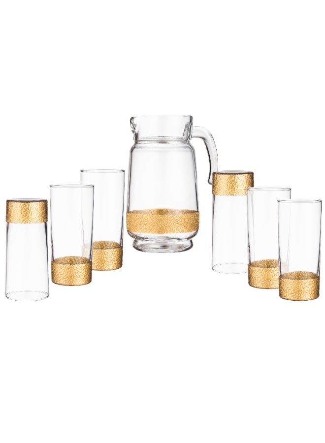 جرين أبل 🍹 طقم تقديم عصائر زجاج فاخر بقاعدة ذهبية – 1 إبريق مع 6 أكواب بتصميم أنيق للضيافة الراقية ✨ - Image 5