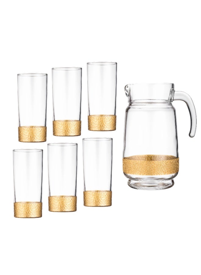 جرين أبل 🍹 طقم تقديم عصائر زجاج فاخر بقاعدة ذهبية – 1 إبريق مع 6 أكواب بتصميم أنيق للضيافة الراقية ✨ - Image 3