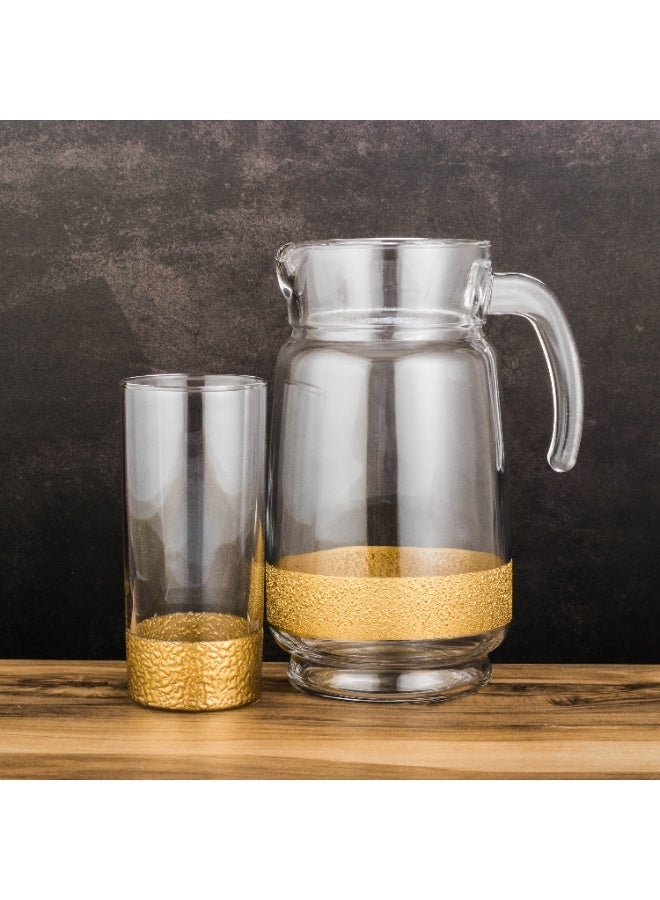 جرين أبل 🍹 طقم تقديم عصائر زجاج فاخر بقاعدة ذهبية – 1 إبريق مع 6 أكواب بتصميم أنيق للضيافة الراقية ✨ - Image 2