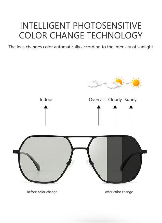 Men's Polarized Square Sunglasses, UV400 Protection Sun Glasses with Aluminum Magnesium Alloy Frame, Color Changing Glasses