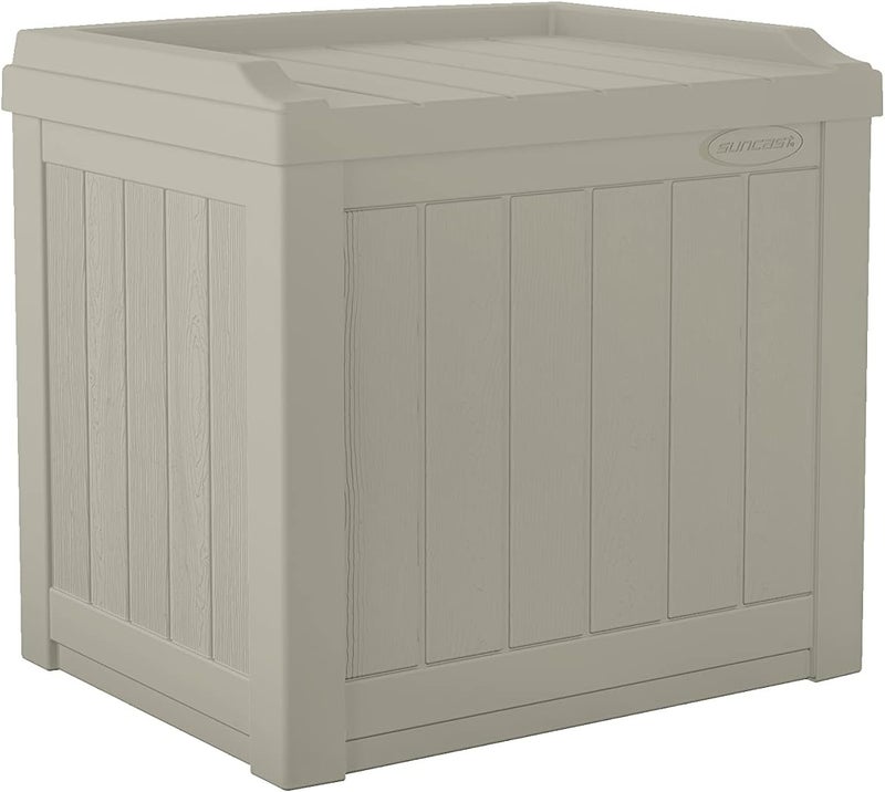 suncast Suncast Small Deck BoxLightweight Resin IndoorOutdoor Storage Container and Seat Cushions and Gardening Tools Store Items on Patio Garage Yard 22 Gallon Light Taupe  - Image 1