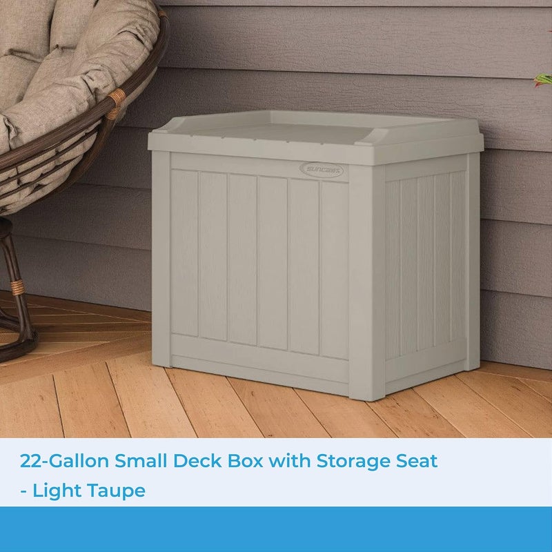 suncast Suncast Small Deck BoxLightweight Resin IndoorOutdoor Storage Container and Seat Cushions and Gardening Tools Store Items on Patio Garage Yard 22 Gallon Light Taupe  - Image 2