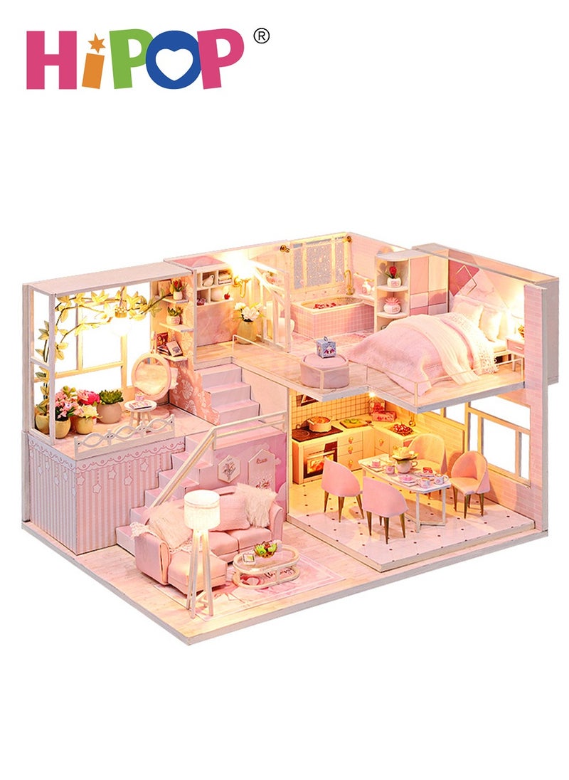 HIPOP - DIY House Toy,Dollhouse Kit Villa Model with Light,Mini DIY Doll House Accessories - Image 1