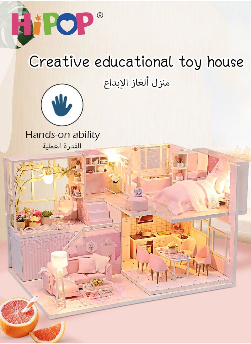 HIPOP - DIY House Toy,Dollhouse Kit Villa Model with Light,Mini DIY Doll House Accessories - Image 1