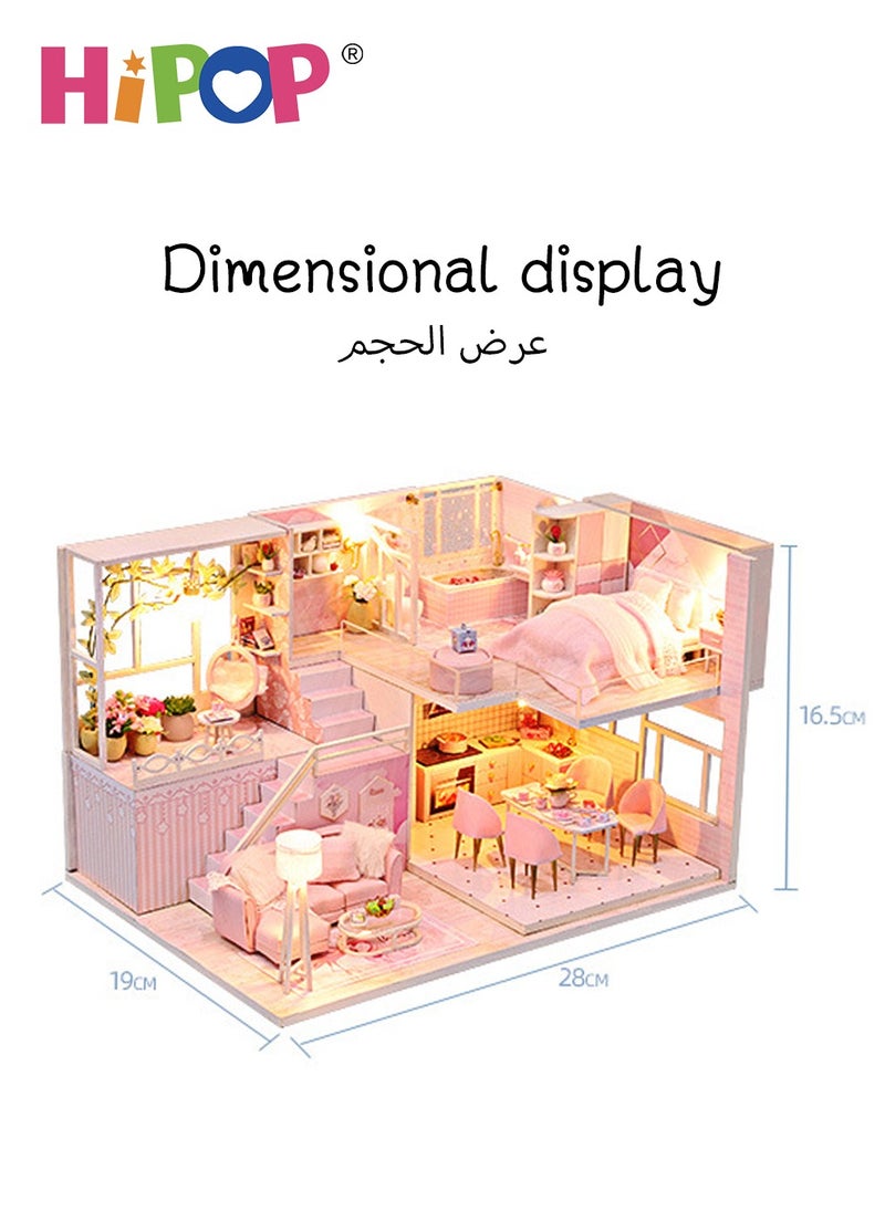 HIPOP - DIY House Toy,Dollhouse Kit Villa Model with Light,Mini DIY Doll House Accessories - Image 1
