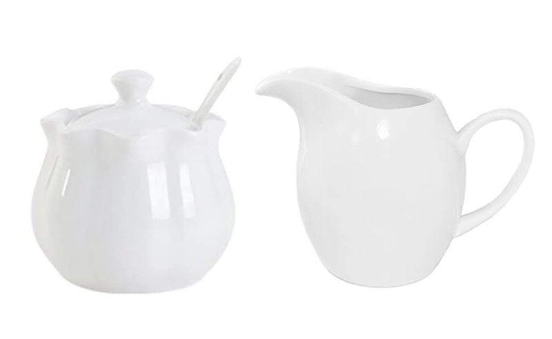 Mozacona White Ceramic Sugar Bowl Set Creamer Coffee Milk Pitcher Serving Set - Image 1
