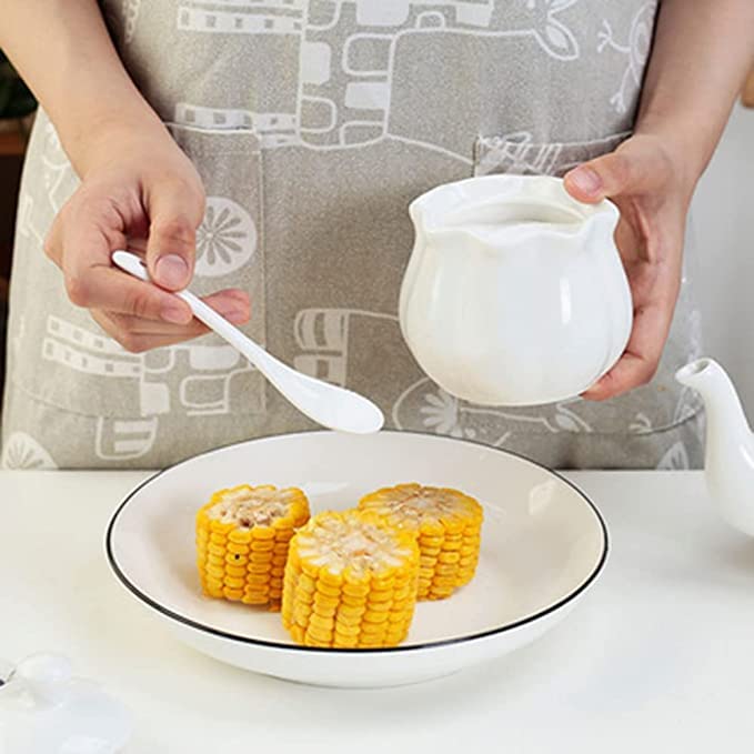Mozacona White Ceramic Sugar Bowl Set Creamer Coffee Milk Pitcher Serving Set - Image 2