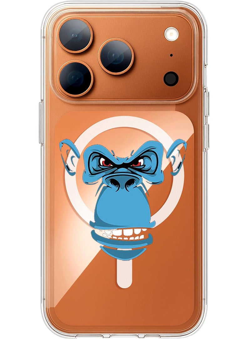 Theodor Magnetic Case for Apple iPhone 17 Pro Compatible with MagSafe Wireless Charging, Shockproof Phone Bumper Cover - Blue monkey face - Image 1