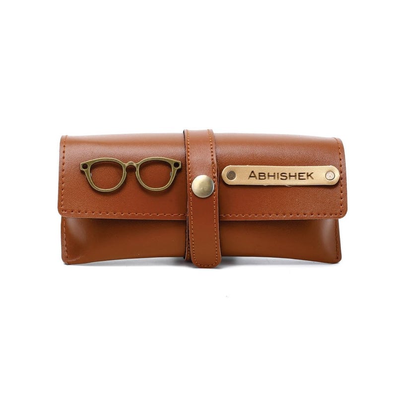 GEOCELL Personalised Name & Charm Leather Sunglass Case Cover for Men & Women | Hard Case Eyewear Cover -Tan colour - Image 1