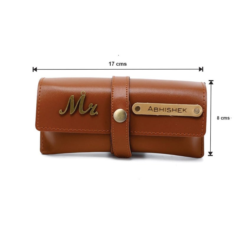GEOCELL Personalised Name & Charm Leather Sunglass Case Cover for Men & Women | Hard Case Eyewear Cover -Tan colour - Image 5