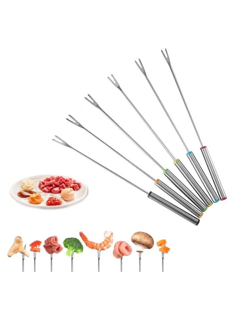 Excefore Stainless Steel Fondue Forks 6 Pack 9.5 Inch Color-Coded Cheese Fondue Fork Stainless Steel Fruit Fondue Forks with Heat-blocking Handle for Chocolate Fountain Cheese Hot Pot Barbecue Marshmallows  - Image 1