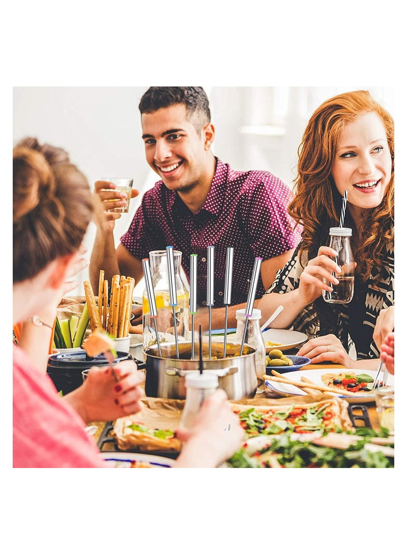 Excefore Stainless Steel Fondue Forks 6 Pack 9.5 Inch Color-Coded Cheese Fondue Fork Stainless Steel Fruit Fondue Forks with Heat-blocking Handle for Chocolate Fountain Cheese Hot Pot Barbecue Marshmallows  - Image 2