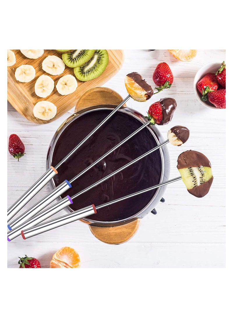 Excefore Stainless Steel Fondue Forks 6 Pack 9.5 Inch Color-Coded Cheese Fondue Fork Stainless Steel Fruit Fondue Forks with Heat-blocking Handle for Chocolate Fountain Cheese Hot Pot Barbecue Marshmallows  - Image 5